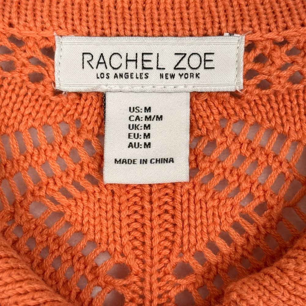 Rachel Zoe Collared Crochet Knit Cardigan Sweater Peach Coral Medium - Picture 6 of 12